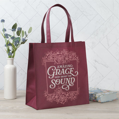 Amazing Grace Burgundy Reusable Non-woven Shopping Tote Bag