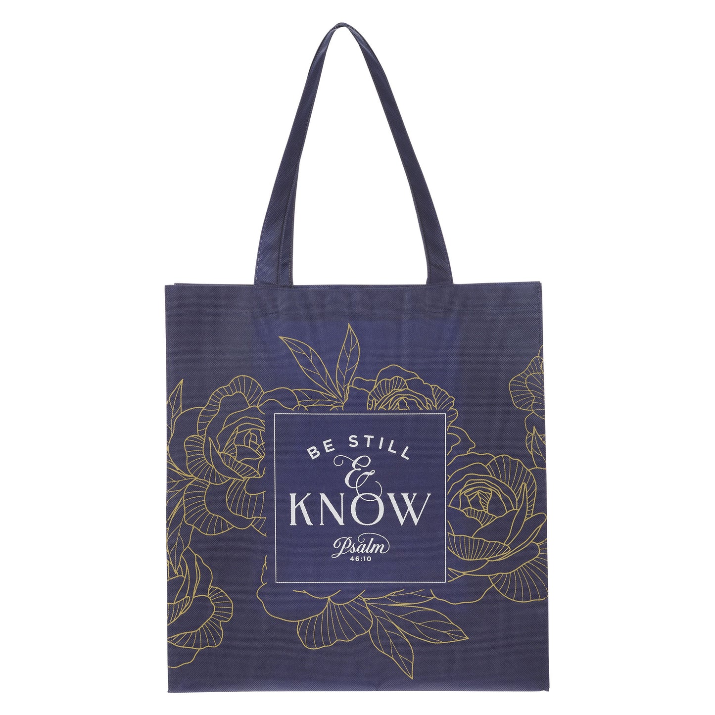 Be Still Navy Reusable Non-woven Shopping Tote Bag - Psalm 46:11