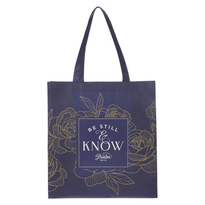 Be Still Navy Reusable Non-woven Shopping Tote Bag - Psalm 46:11