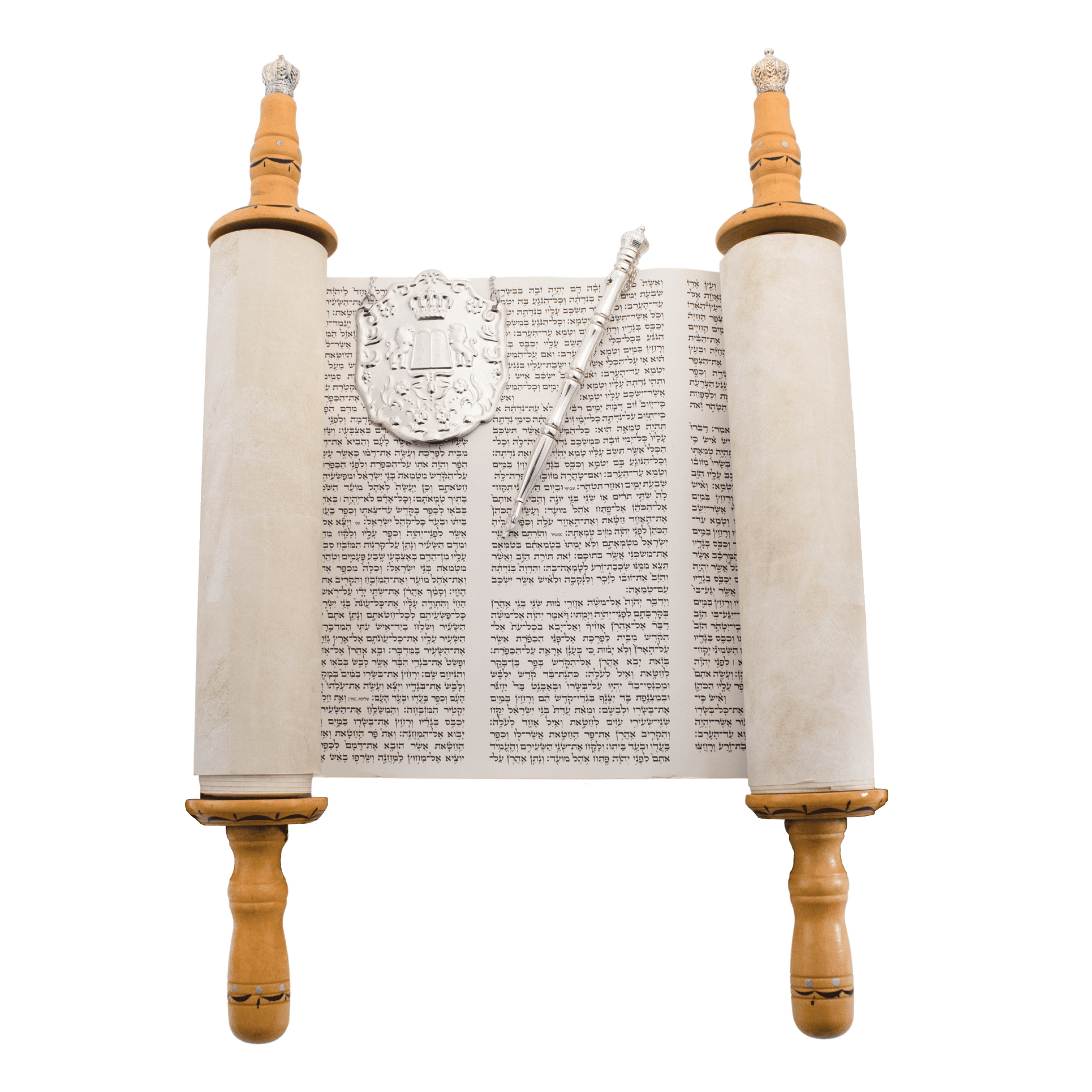 Large Torah scroll with an embroidered navy blue velvet cover