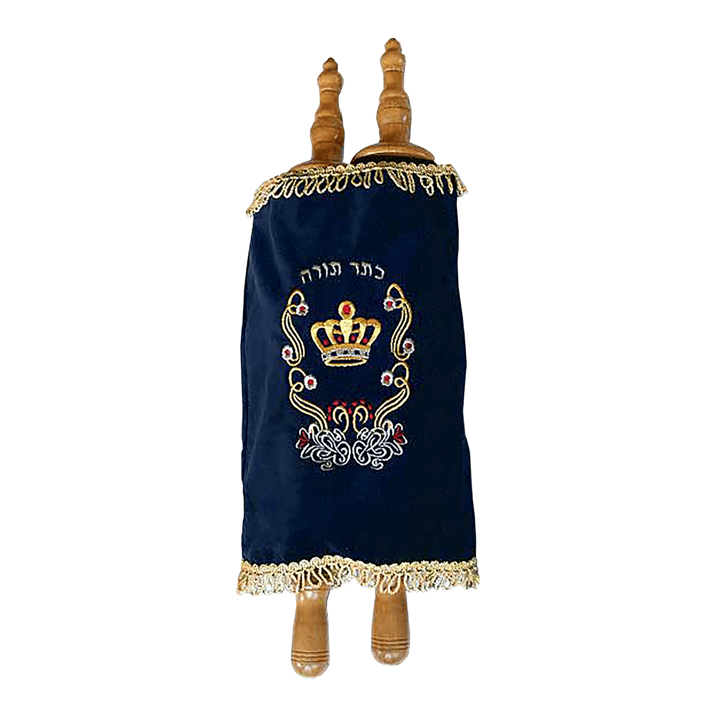 Large Decorated Torah Scroll with navy blue velvet cover Breastplate and Torah Pointer