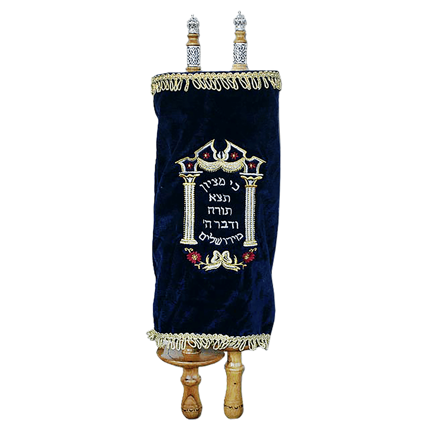 Extra Large Decorated Torah Scroll with navy blue velvet cover Breastplate