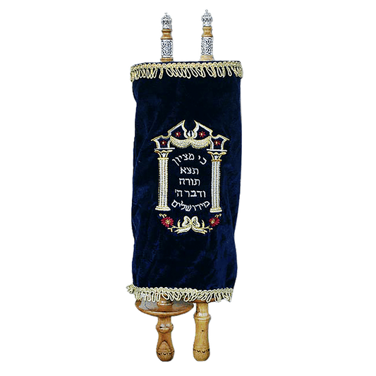 Extra Large Decorated Torah Scroll with navy blue velvet cover Breastplate