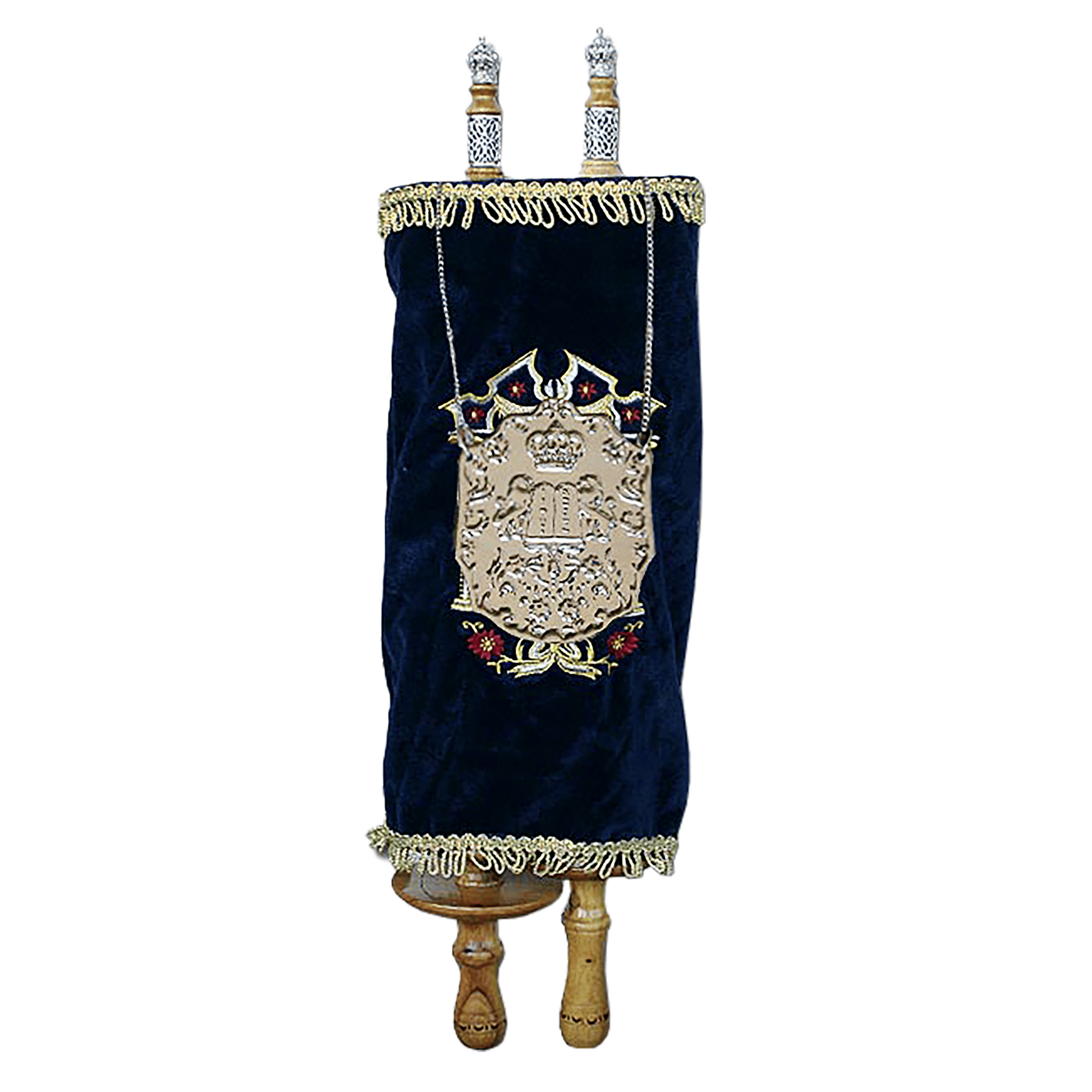 Extra Large Decorated Torah Scroll with navy blue velvet cover Breastplate