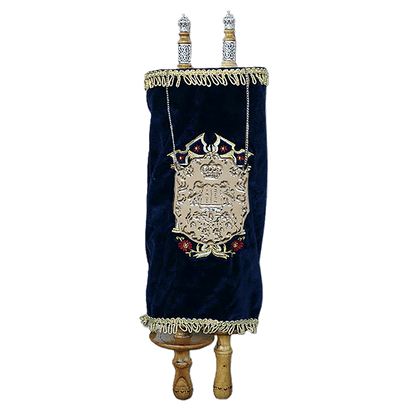 Extra Large Decorated Torah Scroll with navy blue velvet cover Breastplate