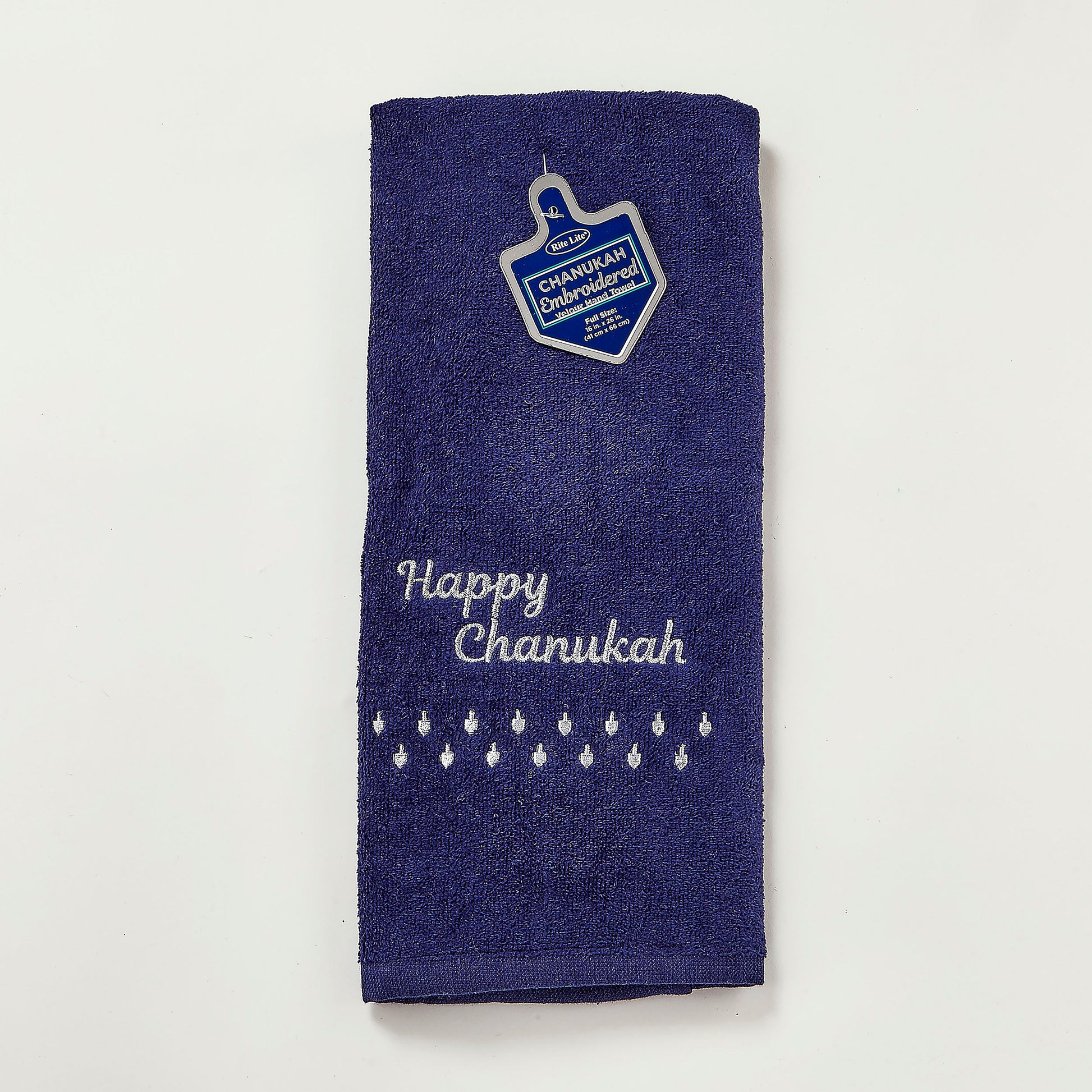 Chanukah Embroidered Navy Towel With Silver Embroidery