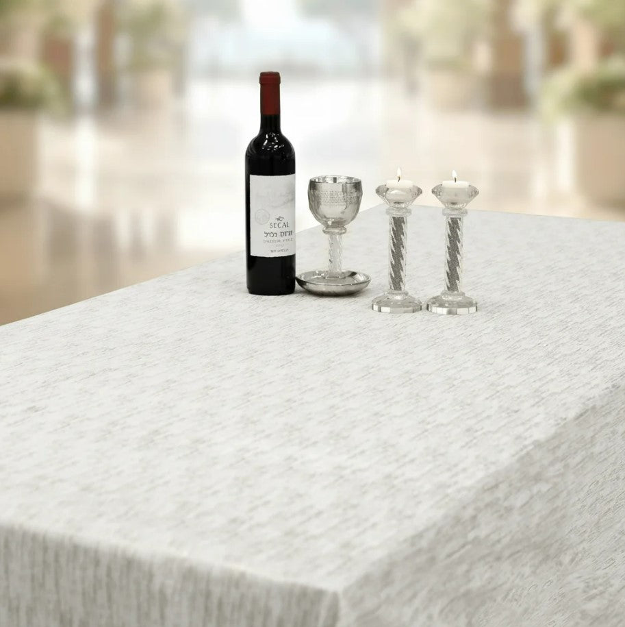 Elegant Woven Tablecloth with Silver Metallic Threads