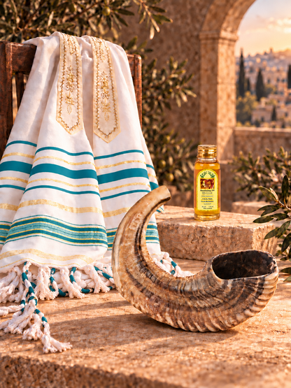 Shofar Gift Set with Prayer Shawl & Anointing Oil