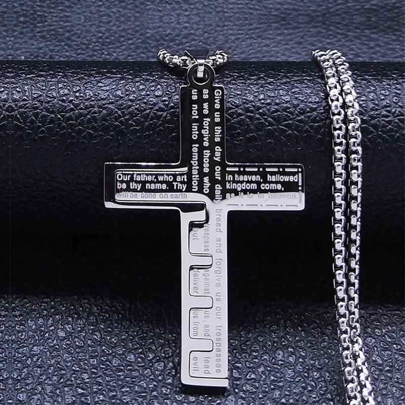 The Lords Prayer Stainless Steel Cross Necklace