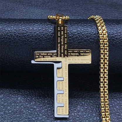 The Lords Prayer Stainless Steel Cross Necklace