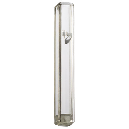 Transparent Plastic Mezuzah with Silver Shin
