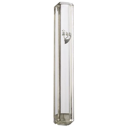 Transparent Plastic Mezuzah with Silver Shin