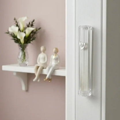 Transparent Plastic Mezuzah with Silver Shin