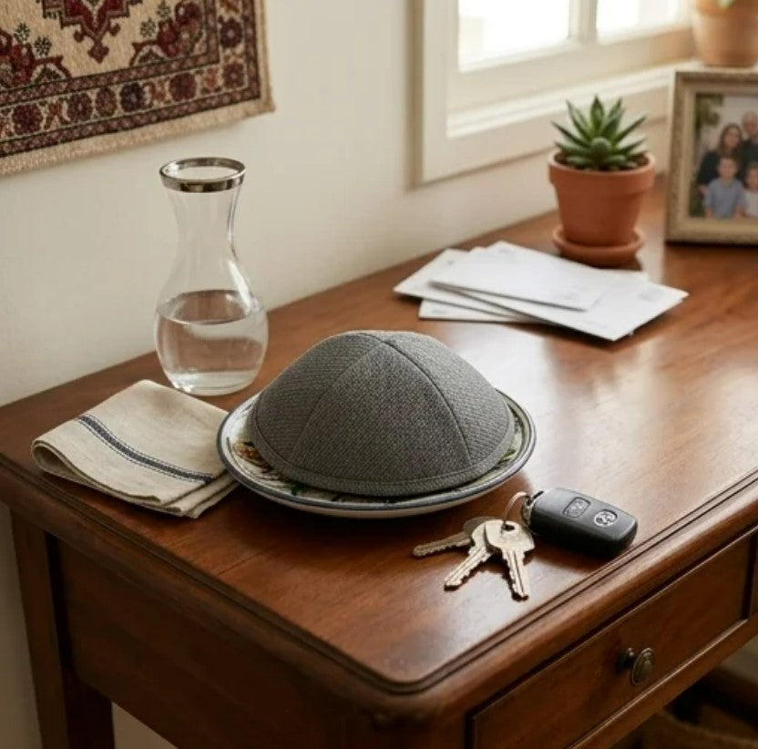Elegant Dark Gray Patterned Fabric Kippah