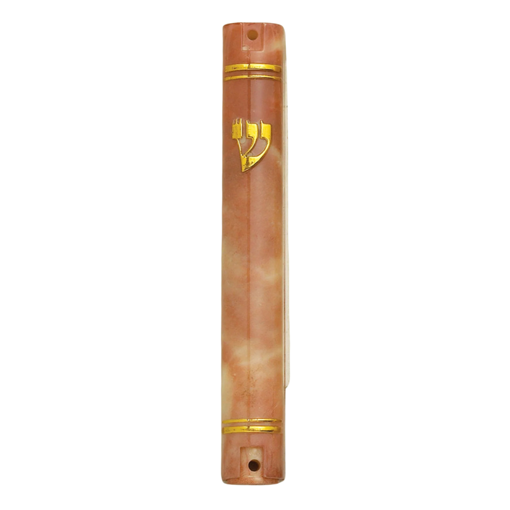 4"H Marbleized Pink Plastic Mezuzah