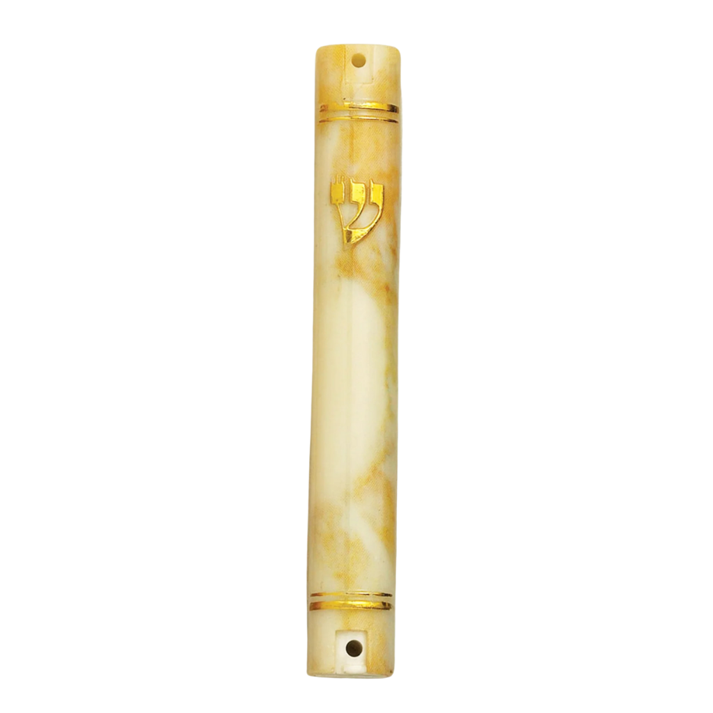 4"H Marbleized Creme Plastic Mezuzah