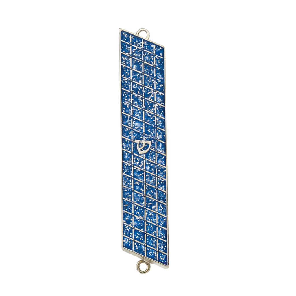Blue Glitter Enamel Mezuzah 5"