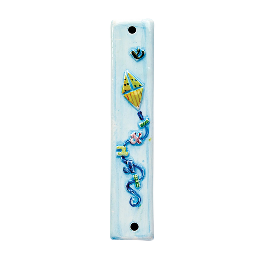 Ceramic Kite Mezuzah in Shades of Blue