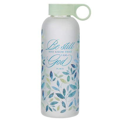 Be Still Minty Leaf Glass Water Bottle - Psalm 46:10