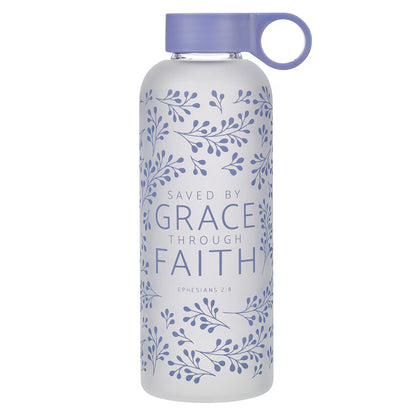 Saved by Grace Lilac Botanical Glass Water Bottle - Ephesians 2:8