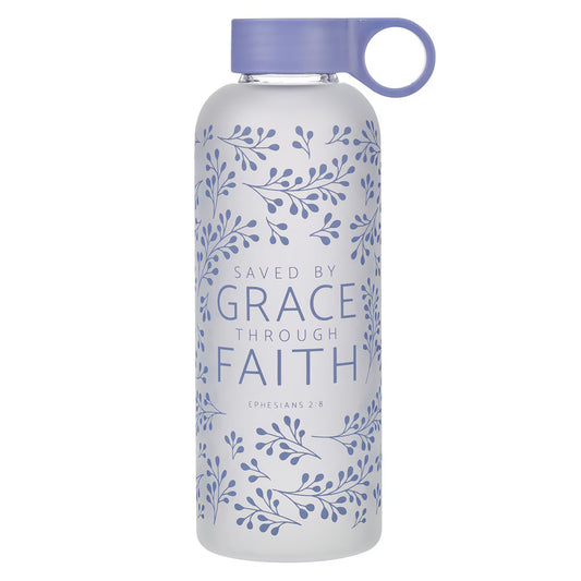 Saved by Grace Lilac Botanical Glass Water Bottle - Ephesians 2:8