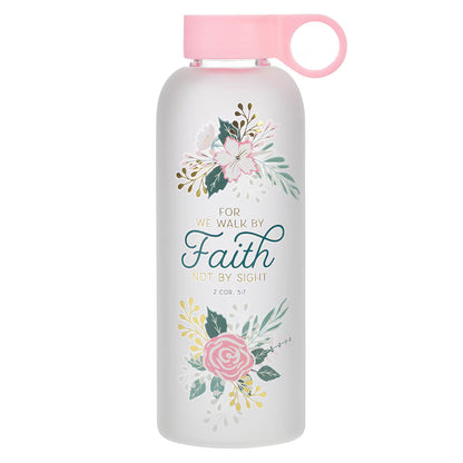 Walk by Faith Peach Floral Water Bottle - 2 Corinthians 5:7