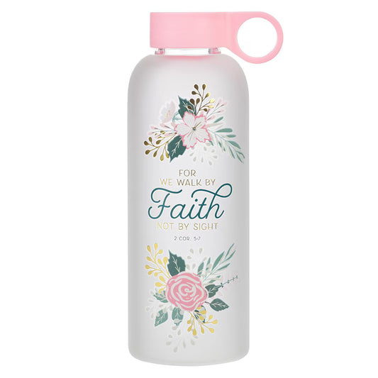 Walk by Faith Peach Floral Water Bottle - 2 Corinthians 5:7