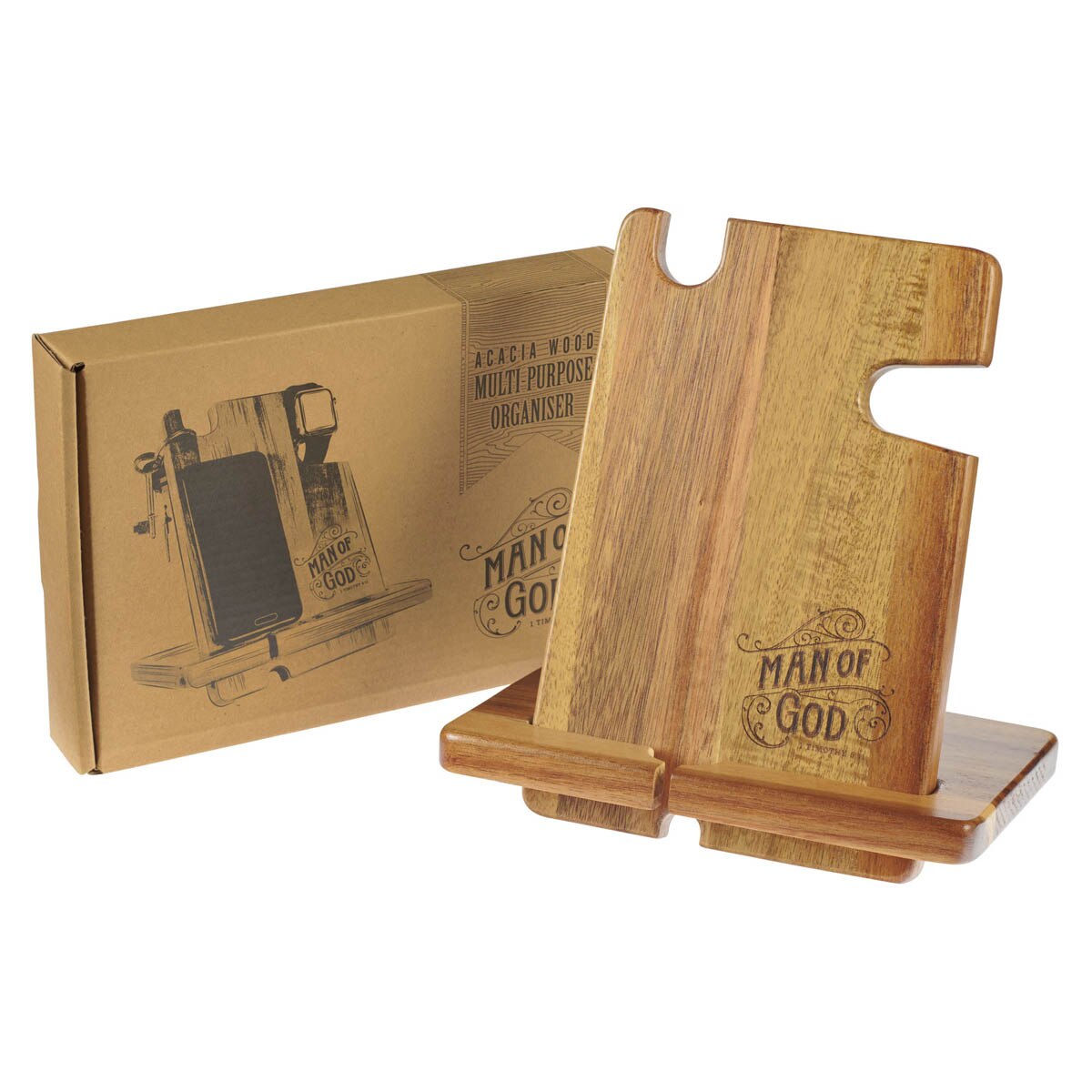 Man of God Acacia Wood Personal Accessory Organizer - 1 Timothy 6:11