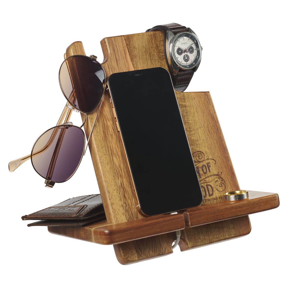 Man of God Acacia Wood Personal Accessory Organizer - 1 Timothy 6:11
