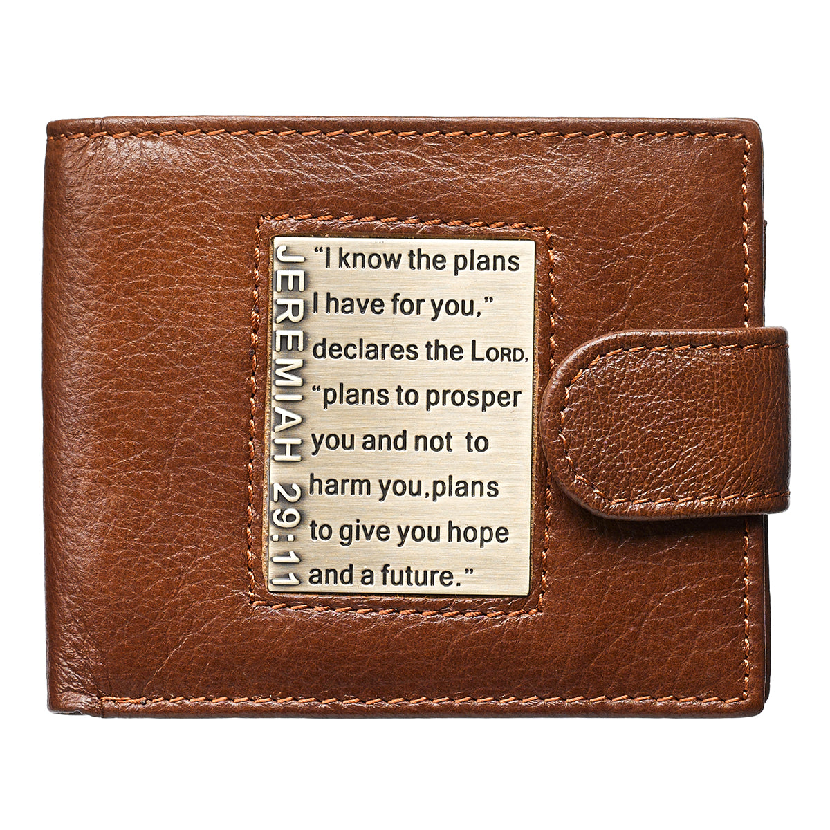 I Know the Plans Timber Spice Brown Genuine Leather Wallet with Brass Inlay - Jeremiah 29:11