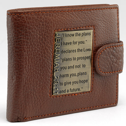 I Know the Plans Timber Spice Brown Genuine Leather Wallet with Brass Inlay - Jeremiah 29:11