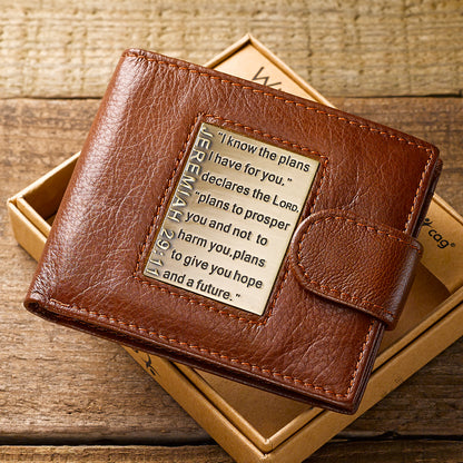 I Know the Plans Timber Spice Brown Genuine Leather Wallet with Brass Inlay - Jeremiah 29:11