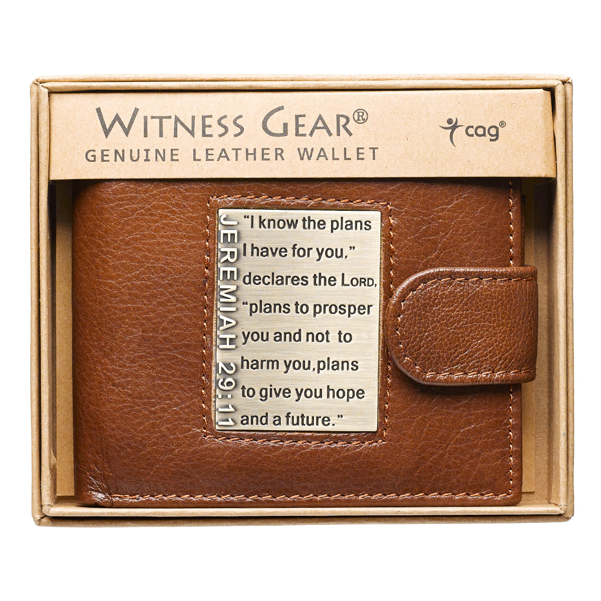 I Know the Plans Timber Spice Brown Genuine Leather Wallet with Brass Inlay - Jeremiah 29:11