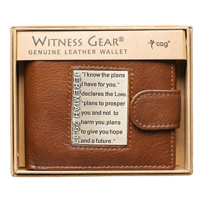 I Know the Plans Timber Spice Brown Genuine Leather Wallet with Brass Inlay - Jeremiah 29:11