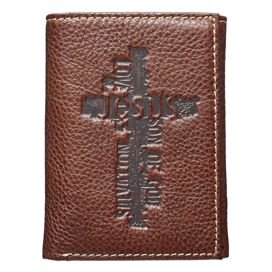 Names of Jesus Classic Brown Full Grain Leather Trifold Wallet
