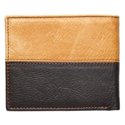 Two-tone Dark Brown and Camel Tan Leather Wallet with Cross Badge