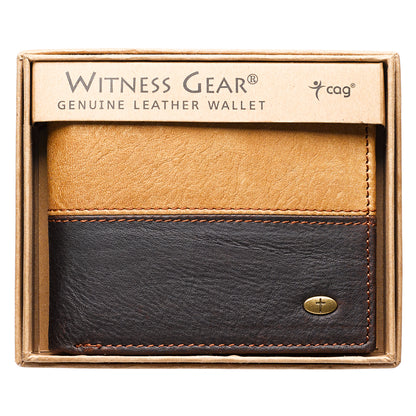 Two-tone Dark Brown and Camel Tan Leather Wallet with Cross Badge