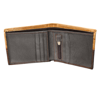 Two-tone Dark Brown and Camel Tan Leather Wallet with Cross Badge
