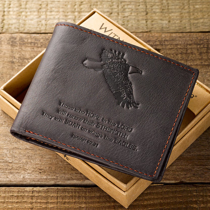 Wings Like Eagles Dark Brown Genuine Leather Wallet - Isaiah 40:31