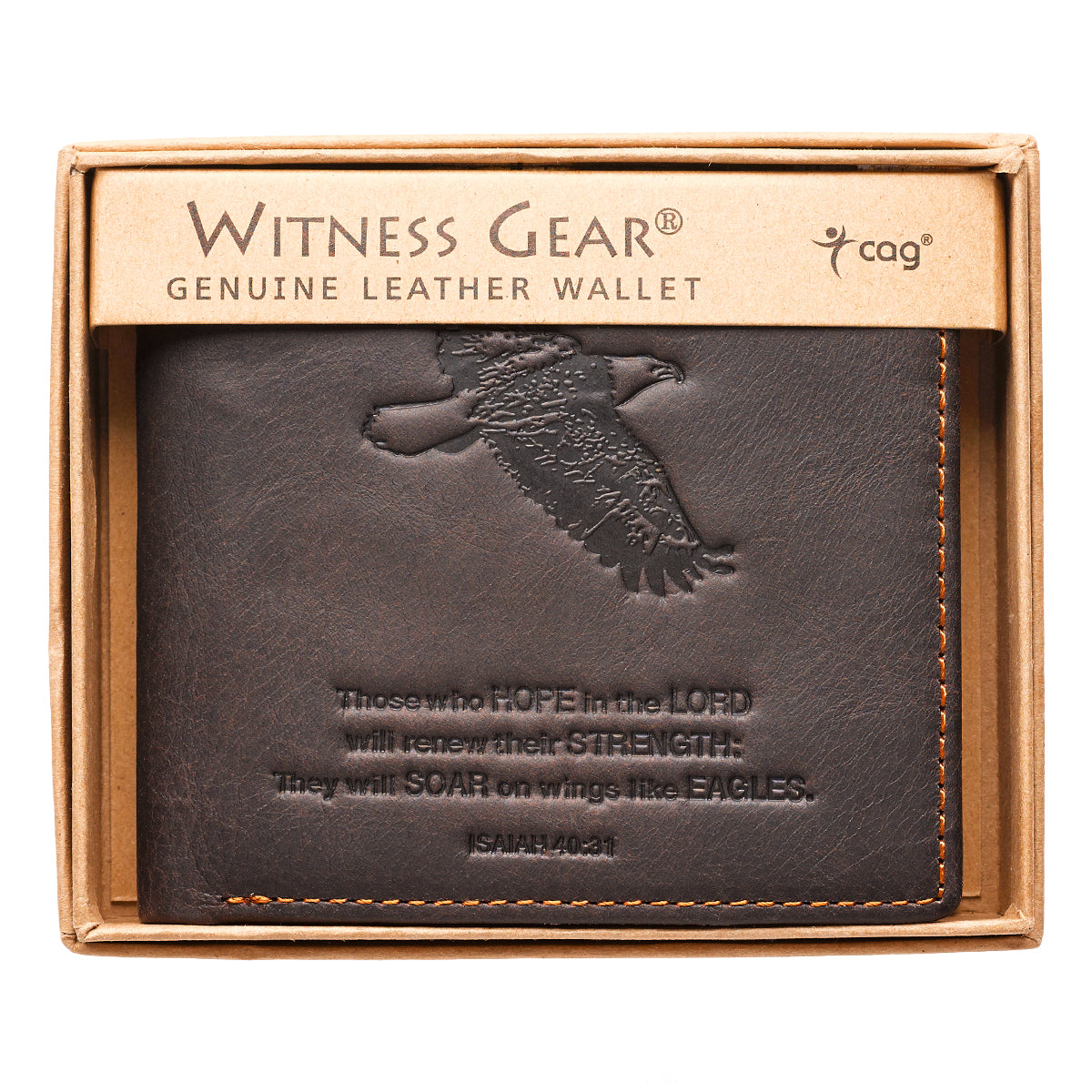 Wings Like Eagles Dark Brown Genuine Leather Wallet - Isaiah 40:31