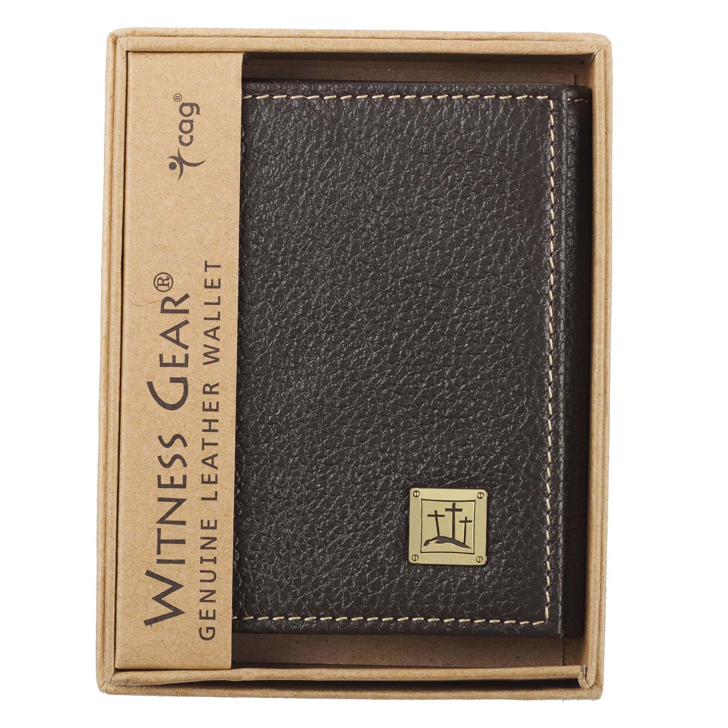 Three Crosses Espresso Brown Full Grain Leather Trifold Wallet