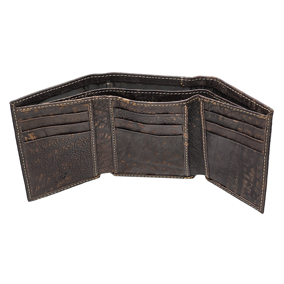 Three Crosses Espresso Brown Full Grain Leather Trifold Wallet