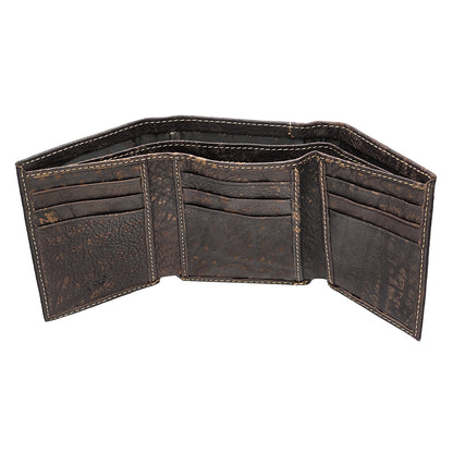 Three Crosses Espresso Brown Full Grain Leather Trifold Wallet