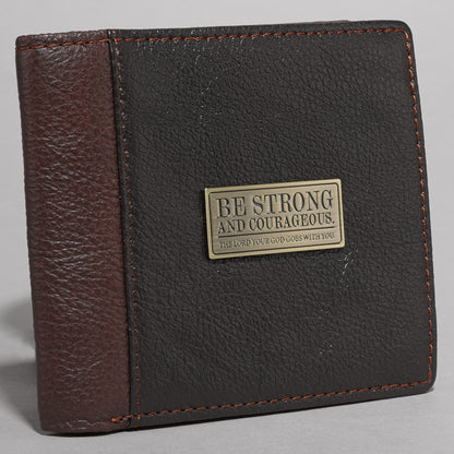 Strong and Courageous Two-tone Brown Full Grain Leather Wallet - Joshua 1:9