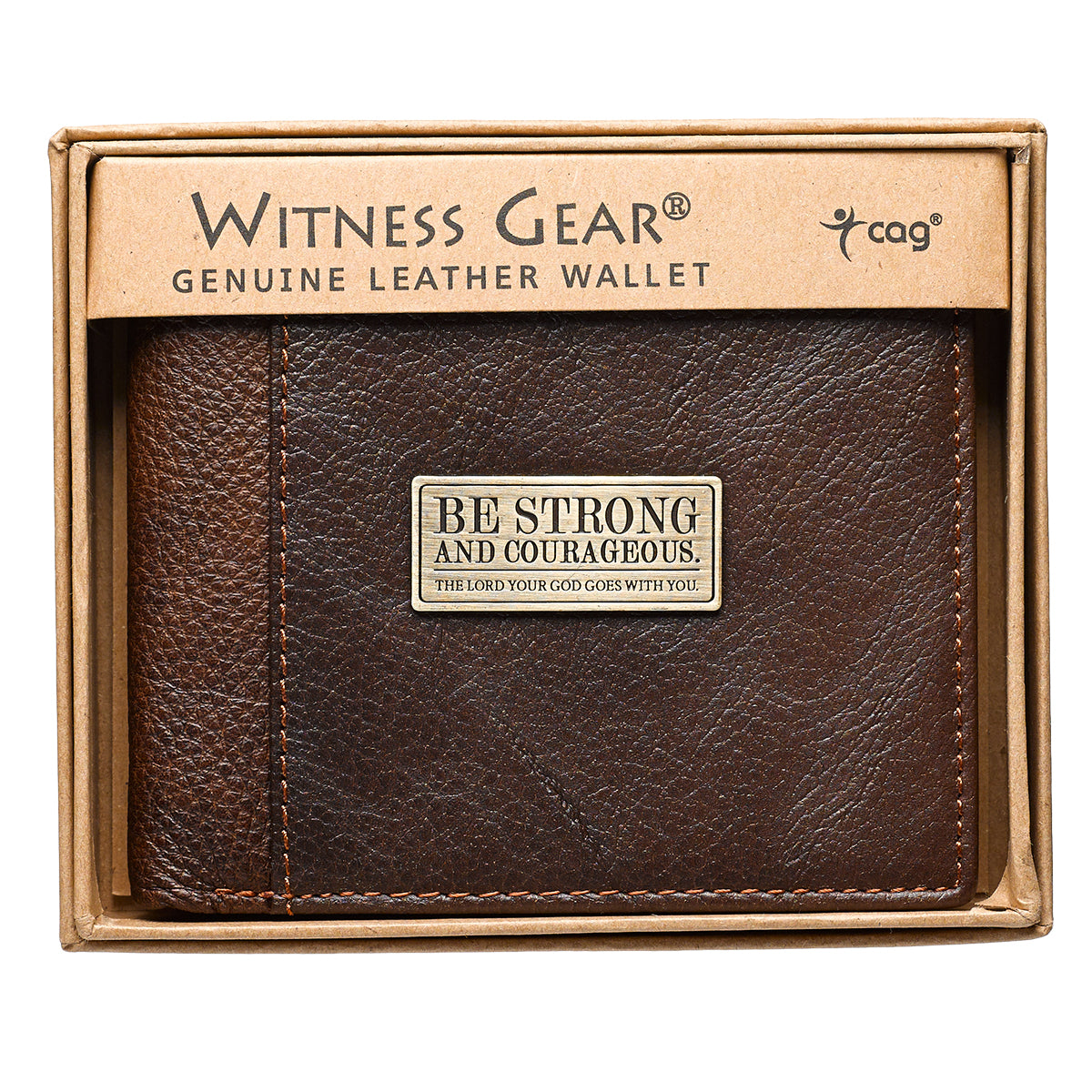 Strong and Courageous Two-tone Brown Full Grain Leather Wallet - Joshua 1:9