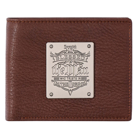 Blessed Is The Man Timber Spice Brown Genuine Leather Wallet - Jeremiah 17:7