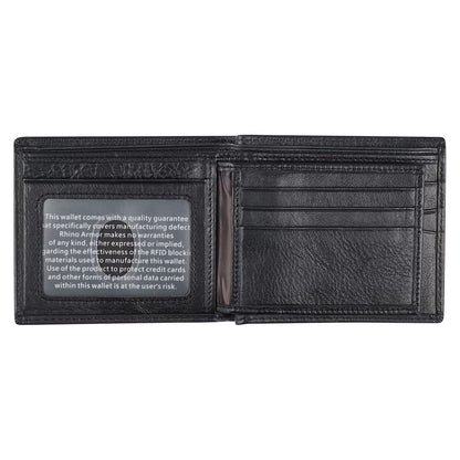 Men's Ebony Black Full Grain Cowhide Leather Bifold Rhino Armor™ Wallet