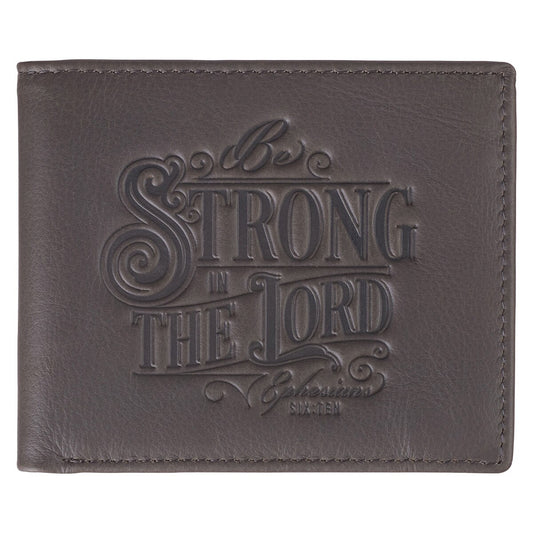 Be Strong in the Lord Charcoal-Brown Genuine Leather Wallet - Ephesians 6:10