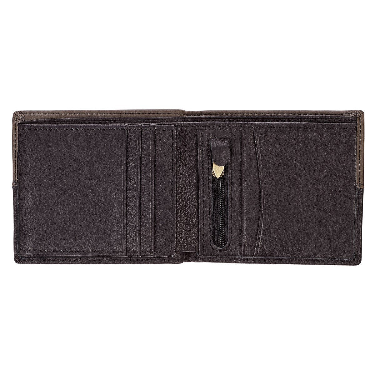 Strong and Courageous Black and Brown Full Grain Leather Wallet with Metal Badge - Joshua 1:9