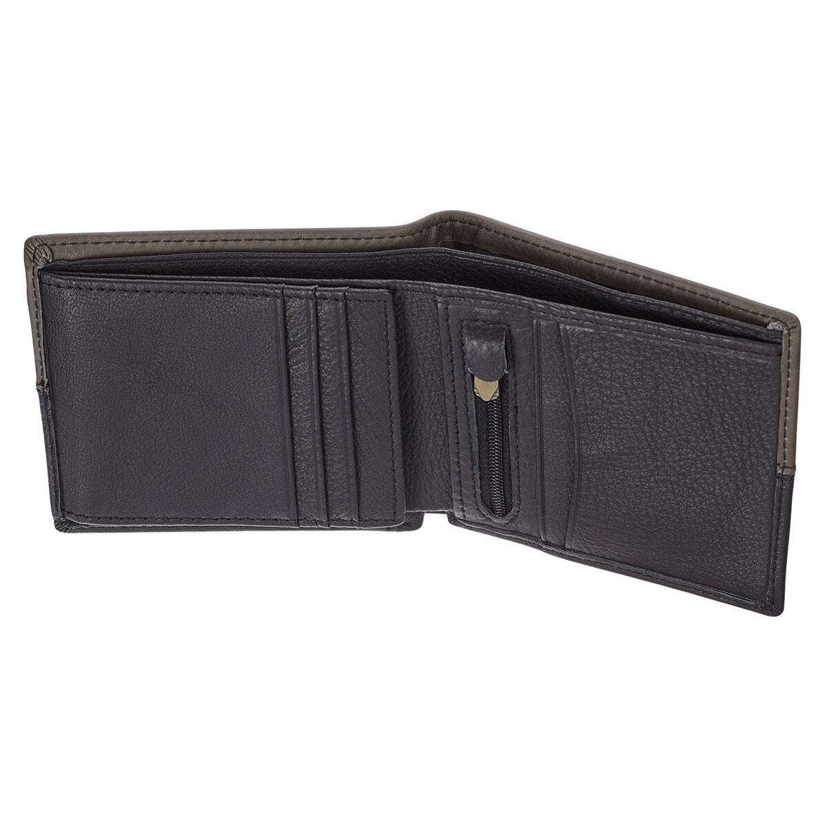 Strong and Courageous Black and Brown Full Grain Leather Wallet with Metal Badge - Joshua 1:9